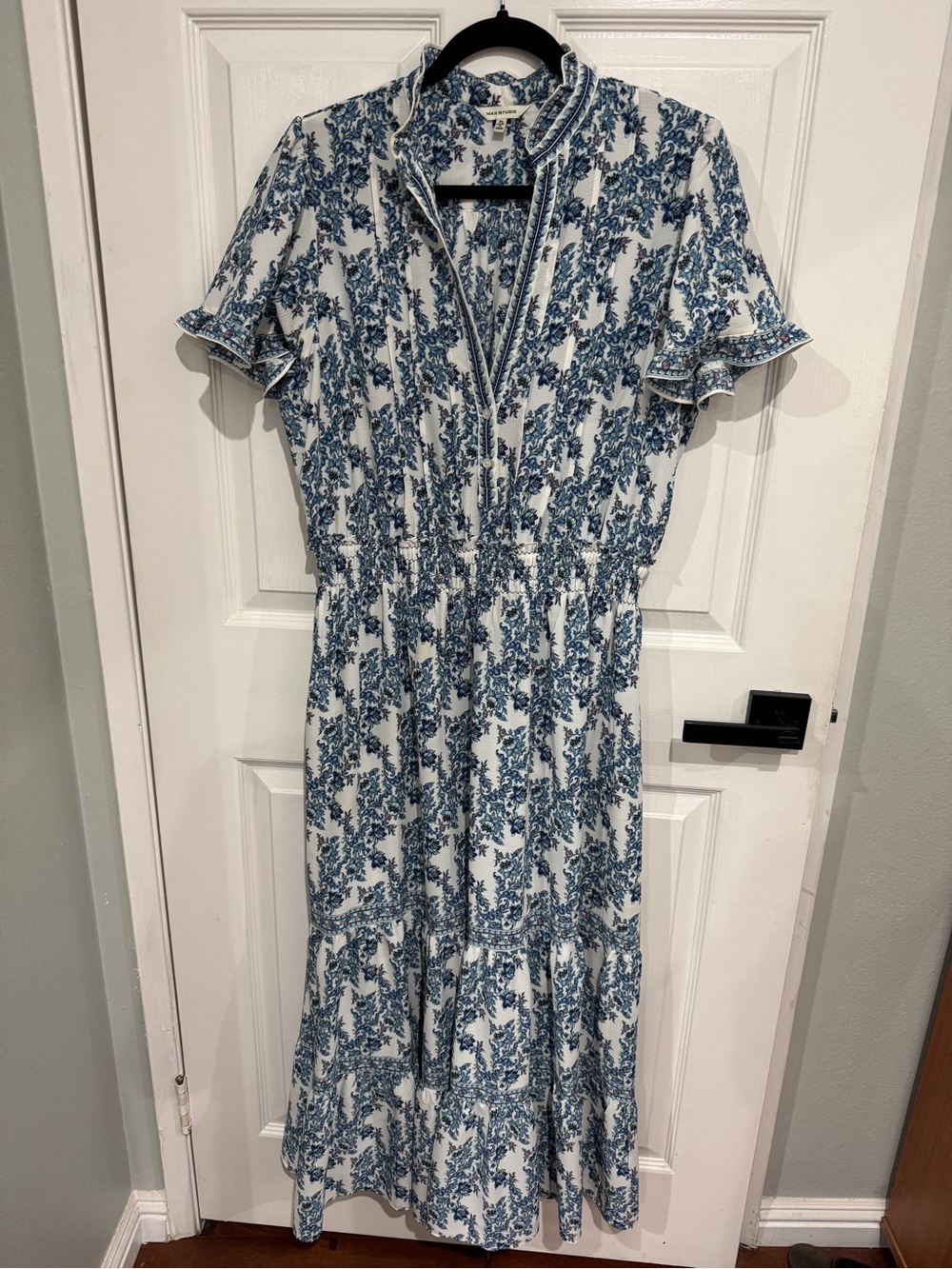 Max Studio White and Blue Floral Maxi Dress